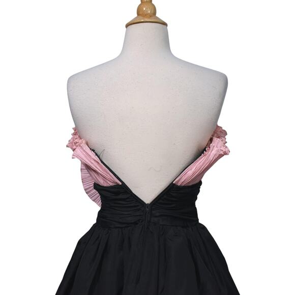 Vintage 80s AJ Bari Origami Crinkle Pink Flower Black Taffeta Party Dress XXS - Picture 10 of 10